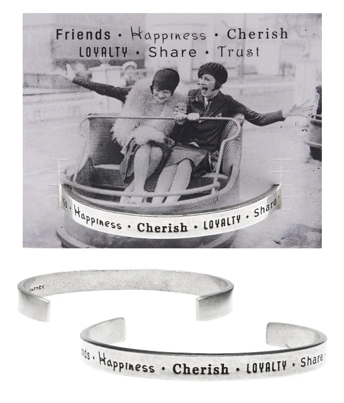 Custom women's bangles-Friends-Happiness-Cherish Loyalty Share Trust Quotable Cuff Bracelet