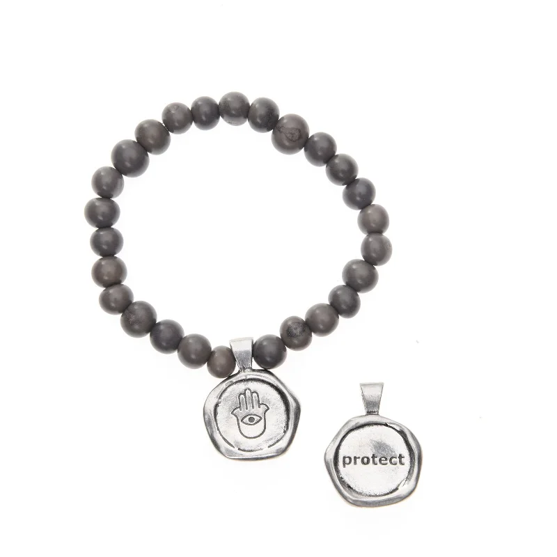 Women's anniversary bangles-Acai Seeds of Life Bracelet with Wax Seal - Gray Beads