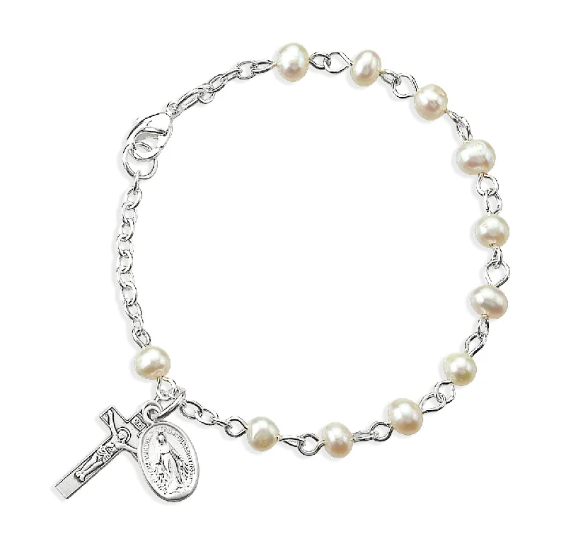 Women's sapphire bangles-Freshwater Pearl Rosary Bracelet - BR7400WT