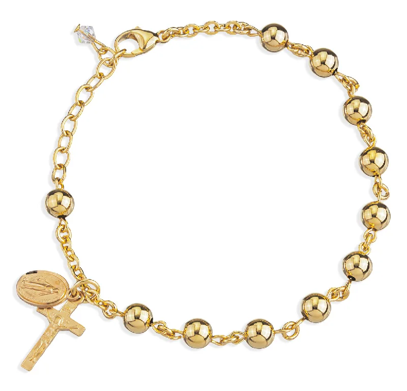 Women's fashion bangles-High Polished Round Gold Over Sterling Silver Rosary Bracelet - B8506GS