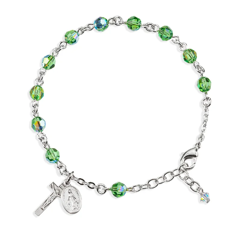 Women's religious bangles-Rosary Bracelet Created with 6mm Erinite Finest Austrian Crystal Round Beads by HMH - BR8550ER