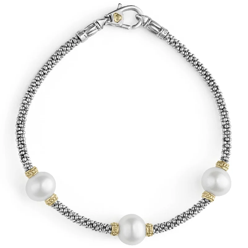 Women's moon phase bangles-Luna Three Pearl Caviar Bracelet