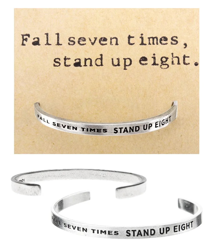 Women's adjustable bangles-Fall 7 Times, Stand Up 8 Quotable Cuff Bracelet