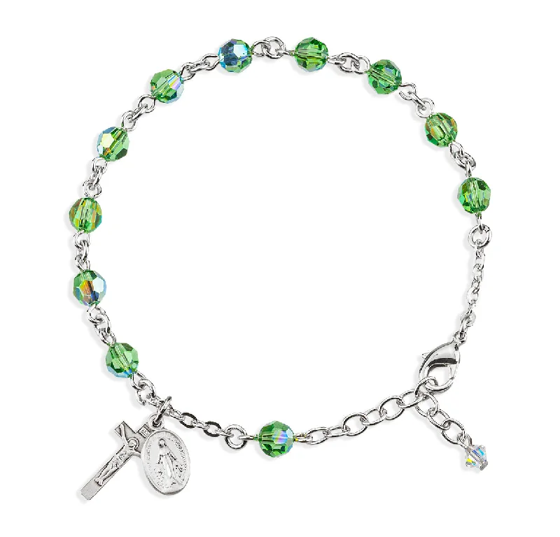 Women's platinum bangles-Sterling Silver Rosary Bracelet Created with 6mm Erinite Finest Austrian Crystal Round Beads by HMH - B8550ER