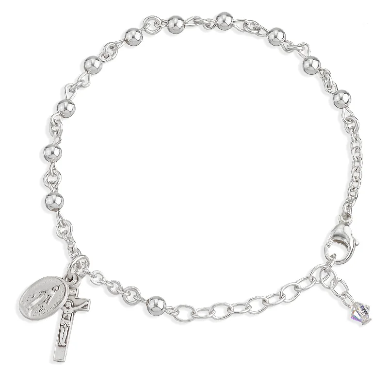 Women's celestial bangles-High Polished Round Sterling Silver Rosary Bracelet - B8504