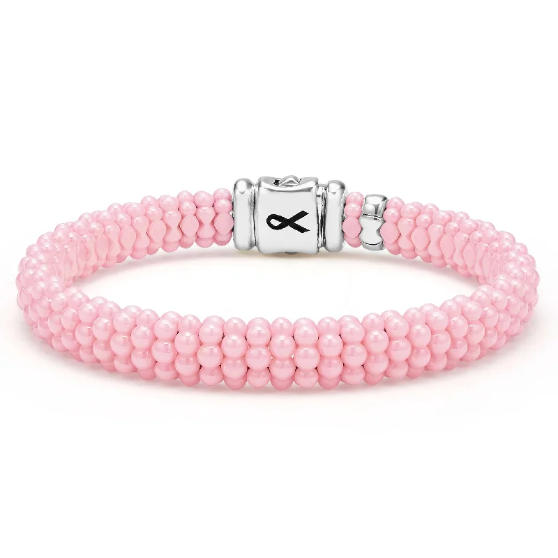 Women's formal bangles-Pink Caviar BCRF Ceramic Beaded Bracelet | 9mm