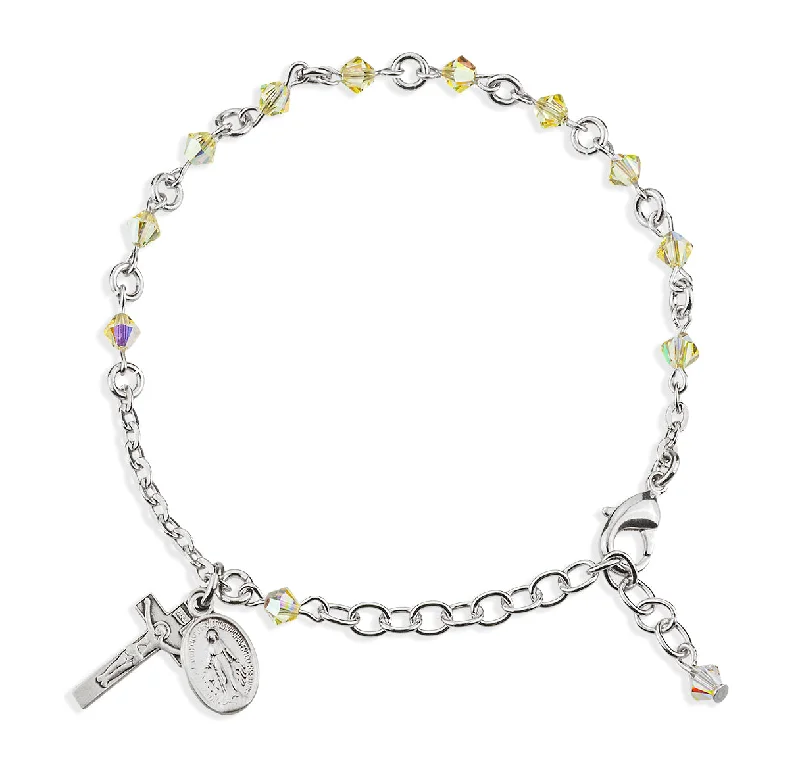 Affordable women's bangles-Rosary Bracelet Created with 4mm Jonquil Finest Austrian Crystal Rondelle Beads by HMH - BR6504JO