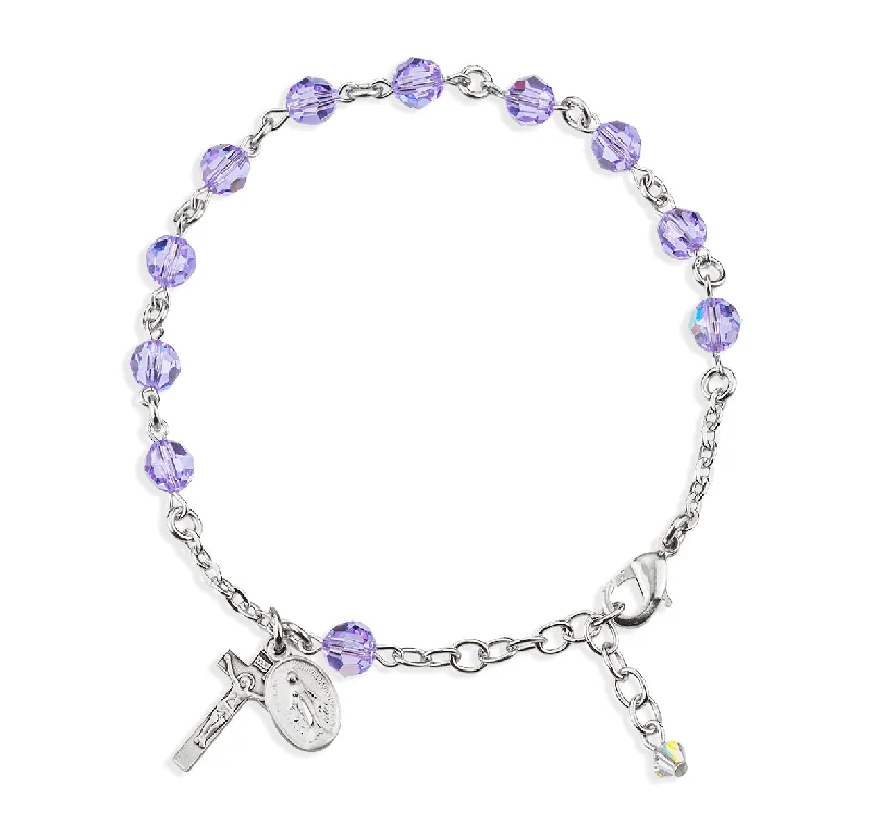 Women's alloy bangles-Rosary Bracelet Created with 6mm Violet Finest Austrian Crystal Round Beads by HMH - BR8550VT