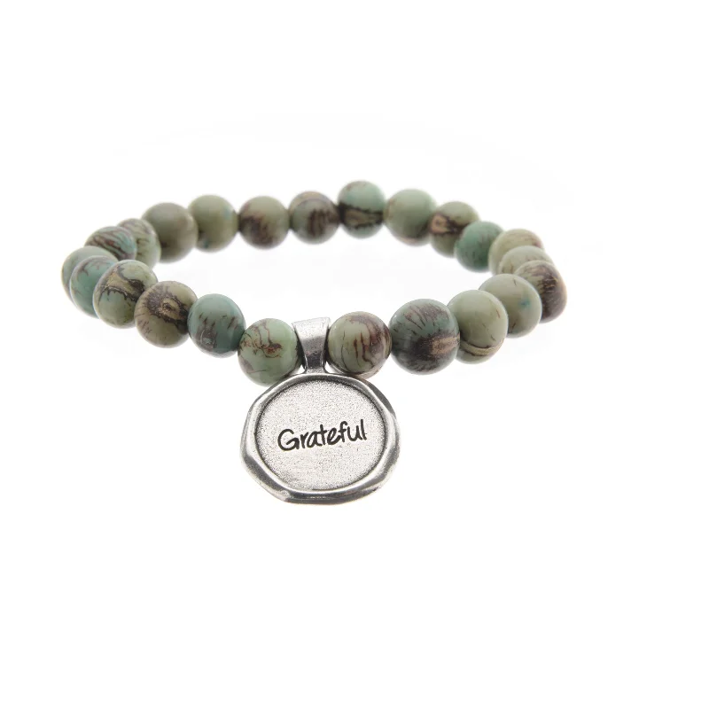 Luxury women's bangles-Acai Seeds Of Life Bracelet with Wax Seal - Tiger Olive Green Beads