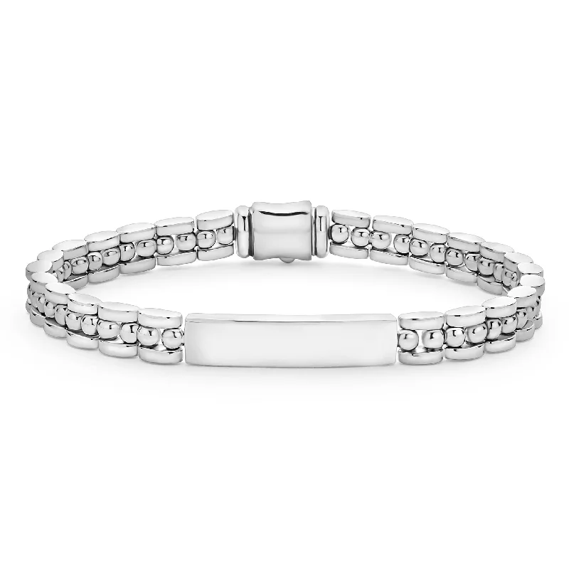 Women's sterling silver bangles-Signature Caviar Petite Silver Engravable ID Link Bracelet