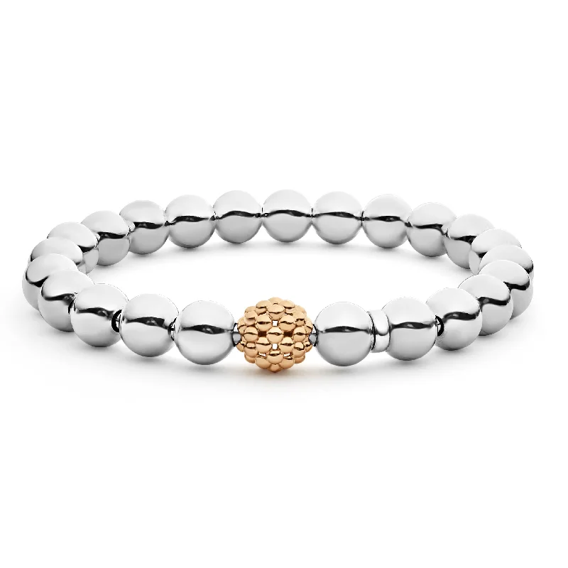 Women's crystal bangles-Signature Caviar Stretch Rose Gold Bead Bracelet