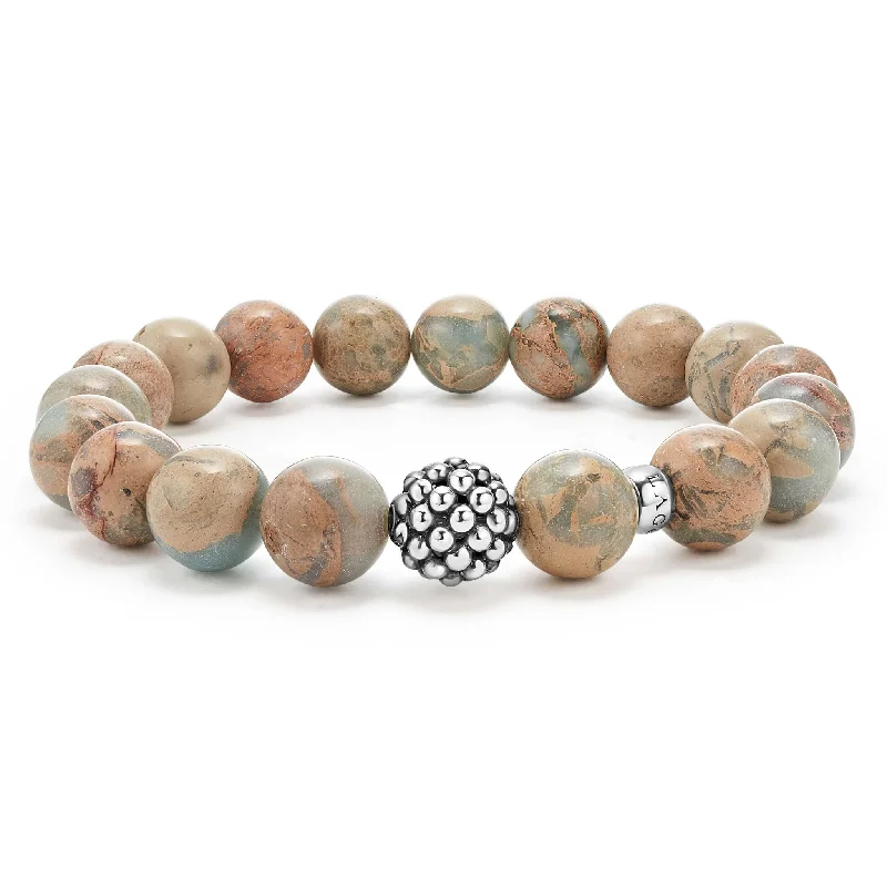 Women's DNA bangles-Maya Aqua Tera Jasper Silver Station Bead Bracelet