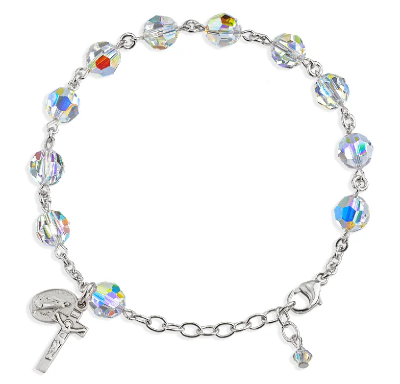 Women's eco-friendly bangles-Rosary Bracelet Created with 8mm Aurora Borealis Finest Austrian Crystal Round Beads by HMH - BR8100CR