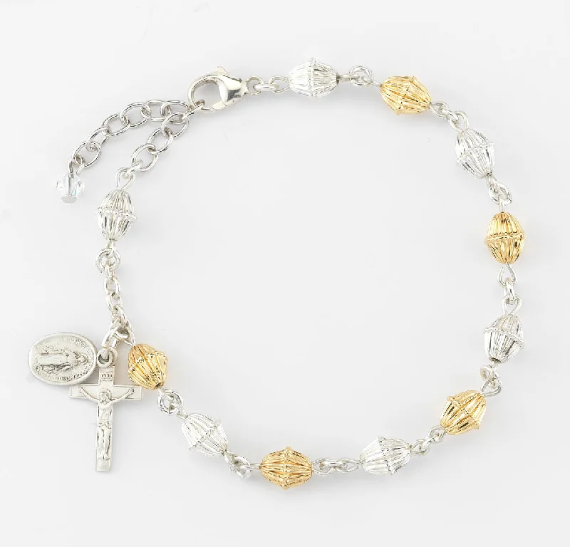 Women's sizeable bangles-Corrugated Gold Over Sterling Rosary Bracelet - B8570SWG