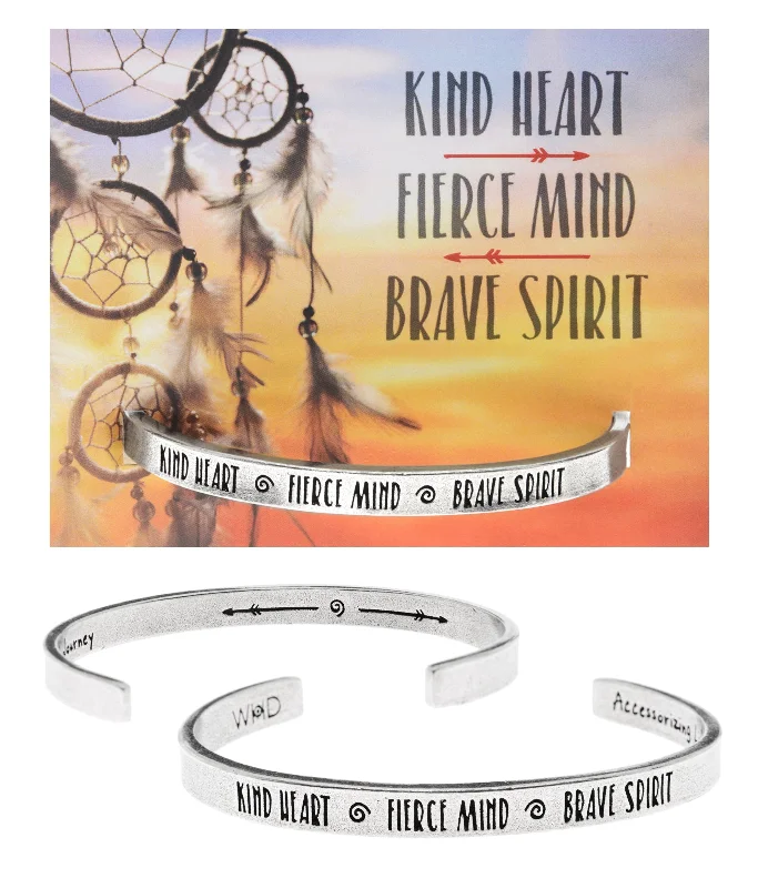 Women's elegant bangles-Kind Heart, Fierce Mind, Brave Spirit Quotable Cuff Bracelet