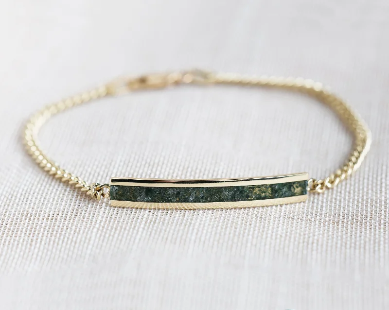 Women's luxury gift bangles-Moss Agate Inlay Bracelet