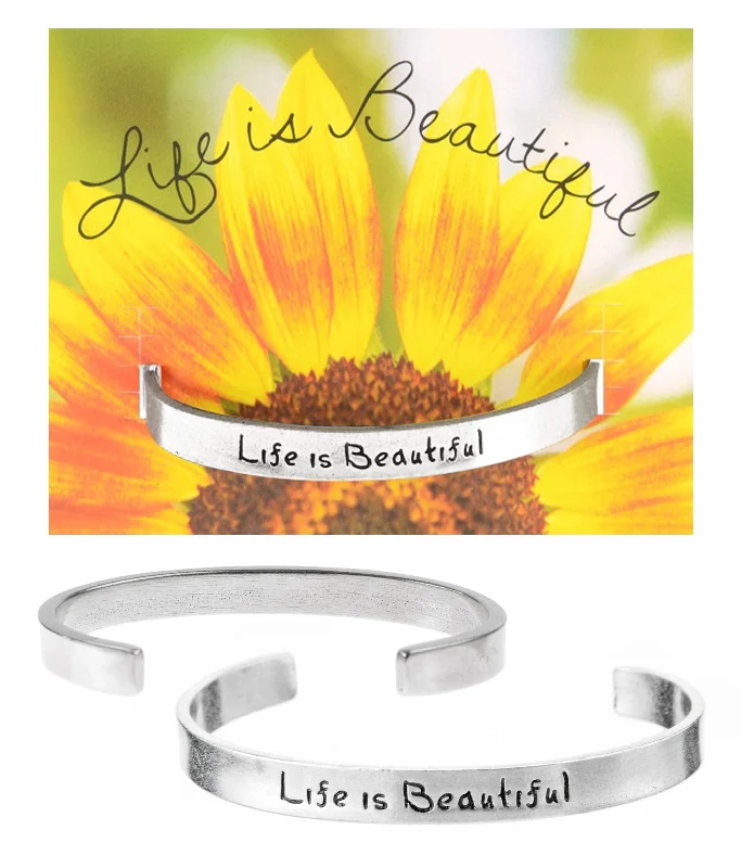 Minimalist women's bangles-Life Is Beautiful Quotable Cuff Bracelet