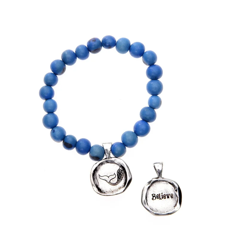 Women's stainless steel bangles-Acai Seeds Of Life Bracelet with Wax Seal - Denim Blue Beads