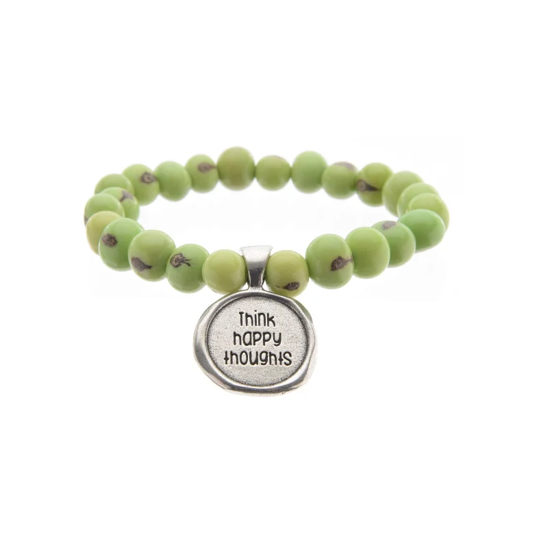 Women's travel bangles-Acai Seeds Of Life Bracelet with Wax Seal - Spring Green Beads