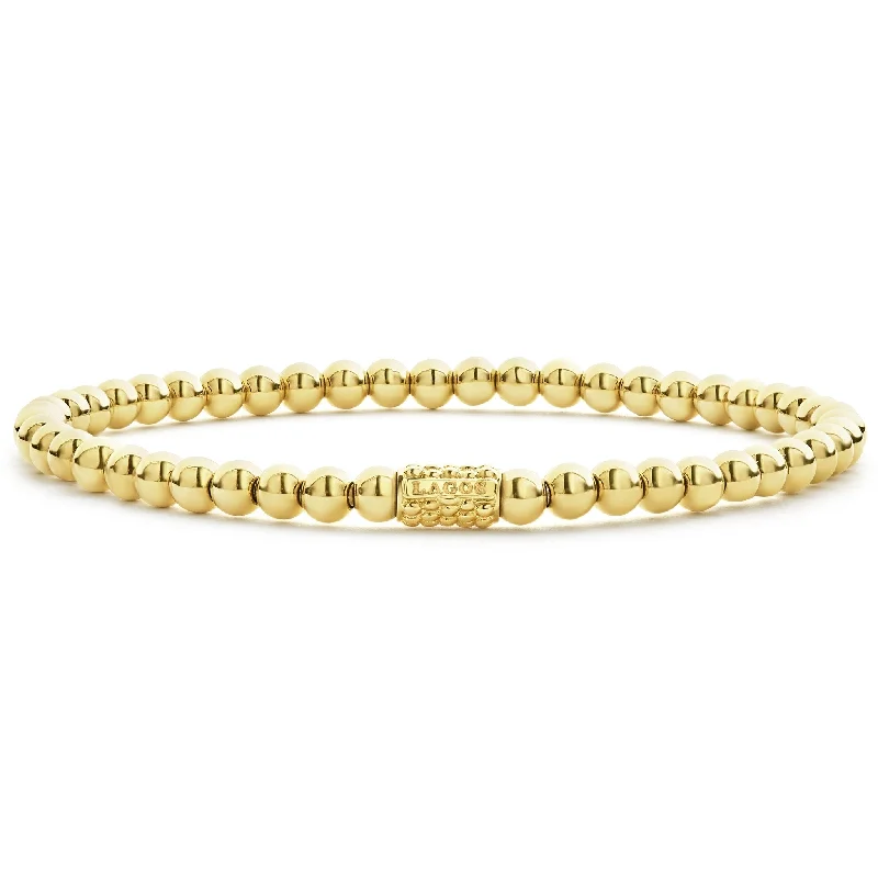 Women's bridal bangles-Caviar Gold 18K Gold Bead Bracelet | 4mm