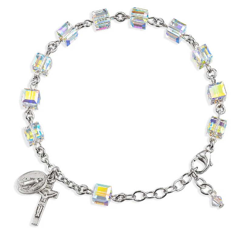 Handmade women's bangles-Rosary Bracelet Created with 4mm Aurora Borealis Finest Austrian Crystal Butterfly Beads by HMH - BR8401CR