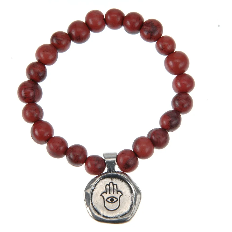 Women's gold bangles-Acai Seeds Of Life Bracelet with Wax Seal - Cranberry Beads