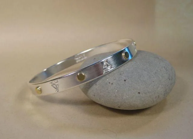 Women's leather bangles-Sailboats and 18k on Sterling Silver Bangle Bracelet