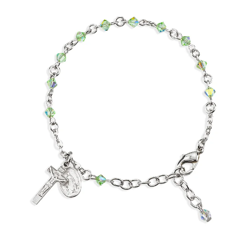 Women's zodiac bangles-Rosary Bracelet Created with 4mm Chrysolite Finest Austrian Crystal Rondelle Beads by HMH - BR6504CL