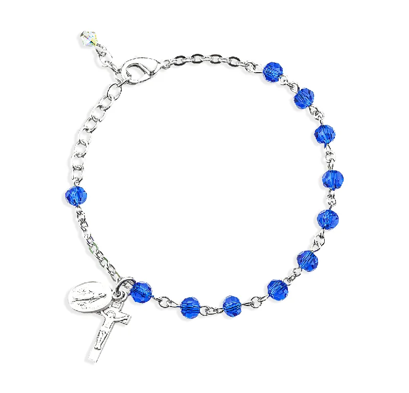 Women's custom design bangles-Caribbean Blue Round Faceted Crystal Rosary Bracelet - BR5050CB