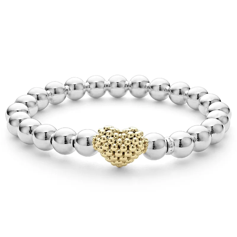 Women's leather bracelets-Signature Caviar Stretch Gold Heart Bead Bracelet