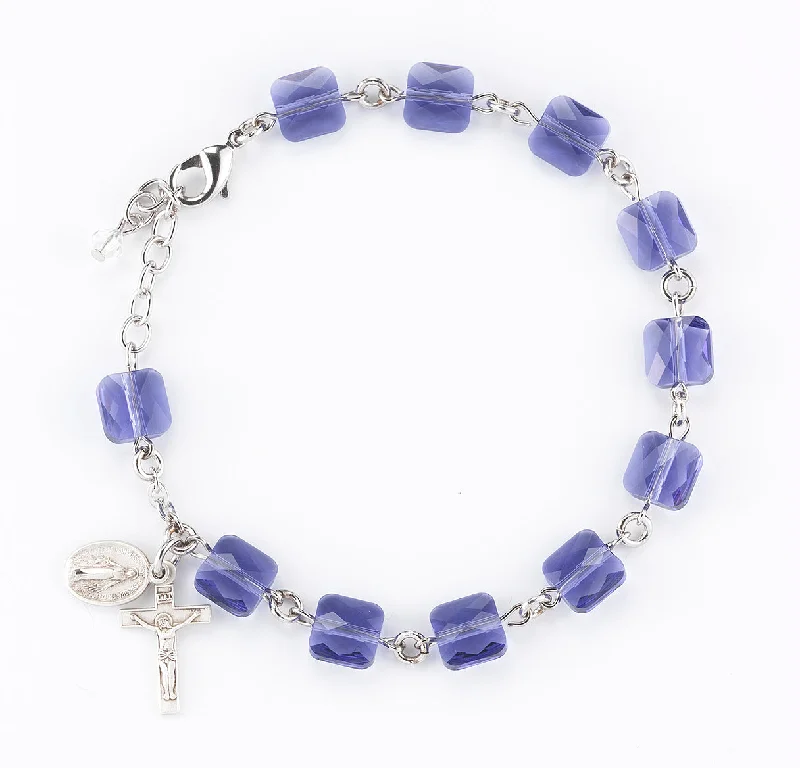 Women's charm bracelets-Rosary Bracelet Created with 8mm Tanzanite Finest Austrian Crystal Multi-Facted Square Beads by HMH - BR5622TZ