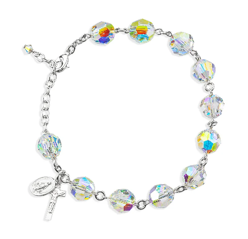 Women's alloy bangles-Rosary Bracelet Created with 10mm Aurora Borealis Finest Austrian Crystal Round Faceted Beads by HMH - BR8910CR