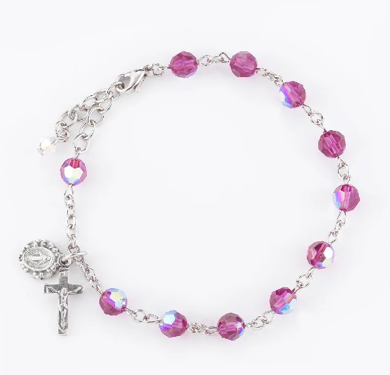 Women's chain bracelets-Round Crystal Rosary Bracelet Created with 6mm finest Austrian Crystal Fuchsia Beads by HMH - BX8550FA