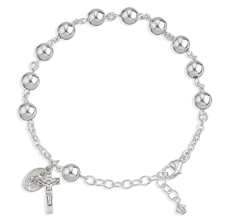 Women's minimalist bangles-High Polished Round Sterling Silver Rosary Bracelet - B8507