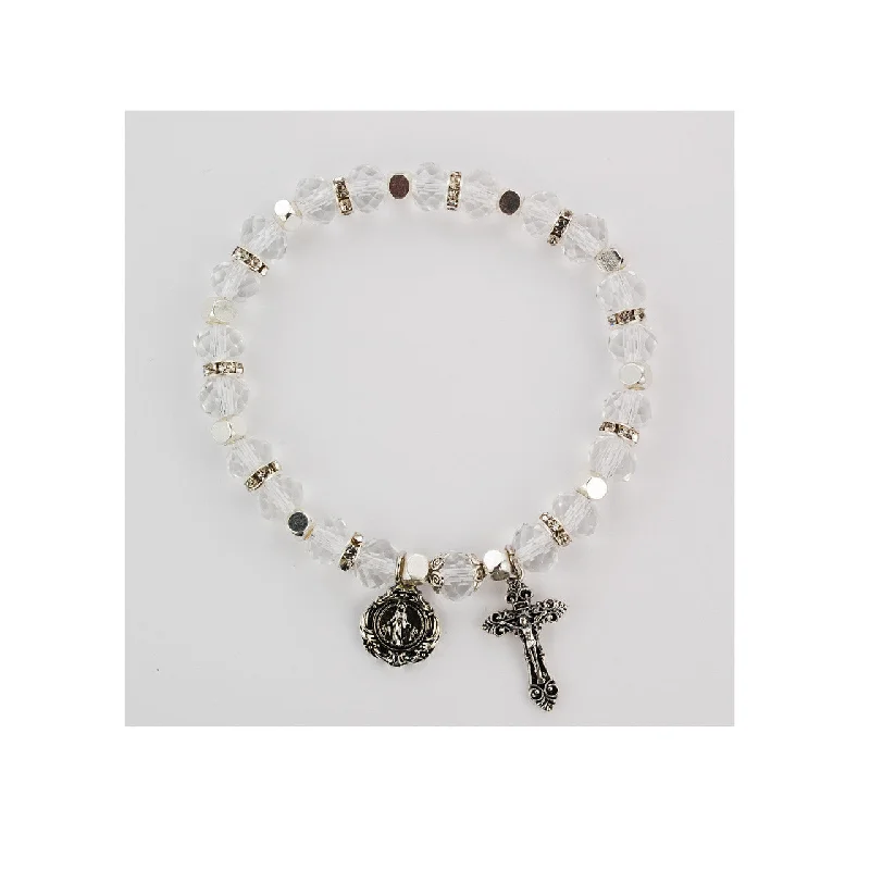 Women's Mother's Day bangles-CRYSTAL ROSARY STRETCH  BRACELET-BR810C