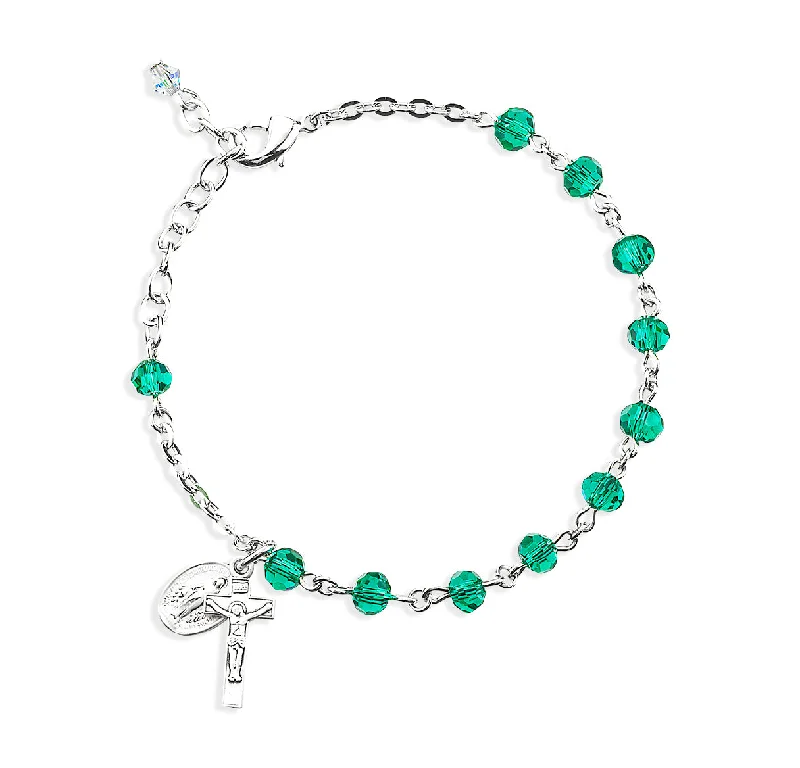 Luxury women's bangles-Emerald Round Faceted Crystal Rosary Bracelet - BR5050EM